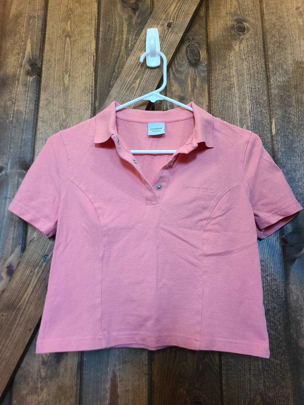 Outdoor Voices Pink Cropped Polo Top Size S Preppy Tennis Golf Country Club